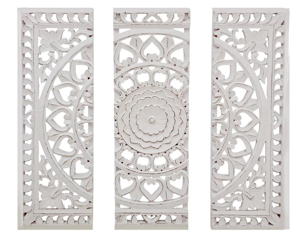 Artesanía Hindú cuadro de Madera Mandala de 3 piezas